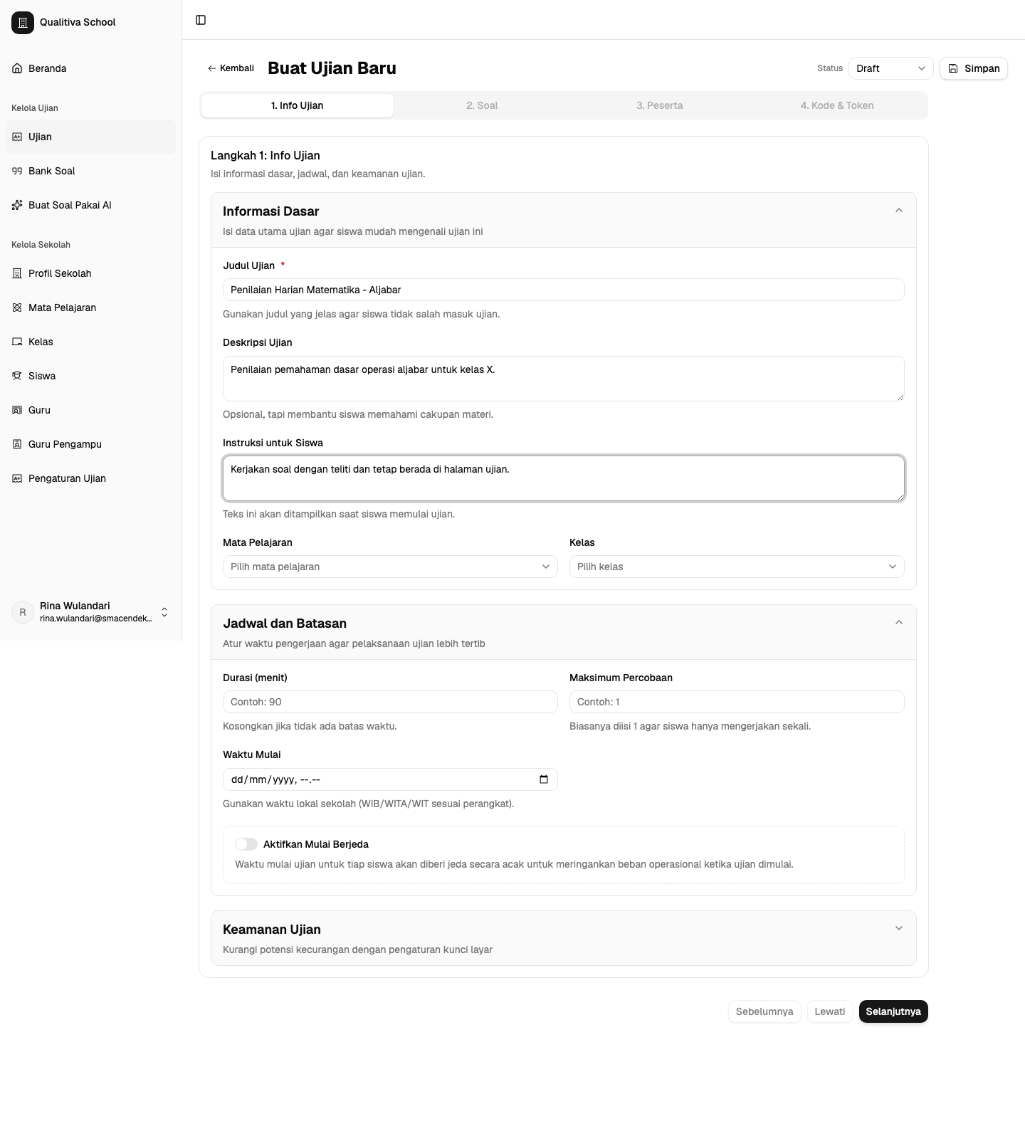 Formulir pembuatan ujian