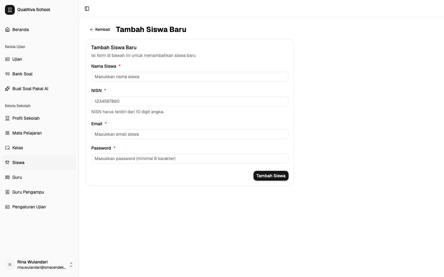 Formulir penambahan siswa baru